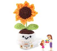 Emotional Support Crochet Flower with Inspirational Card, Handmade Positive Sunflower Crochet Doll, Funny Handmade Emotional Support Plant Gift Thank You Gift for Teachers, Women, Mom, Friends