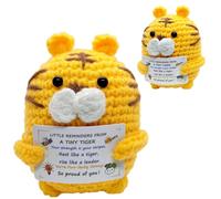 Emotional Support Crochet Little Tiger, Positive Crochet Animals, 3.5 Inch Positive Handmade Cute Knitted Crocheted Doll, Cheer Gifts for Women, Funny Leaving Gifts for Colleague Friend Women Men