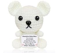 Emotional Support Crochet Polar Bear Plush Cute Positive Crochet Animals with Messages Small Handmade Cheer Up Gifts for Women Girls Sister Friends Birthday Stuffed You're Awesome Gift