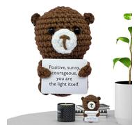 Emotional Support Crochet - Small Emotional Support Crochet Toy | 10cm Cartoon Panda Bunny Tiger Bear Decor Cheer up Knitted Doll, Holding Card Funny Cute Encouragement Doll for Birthday