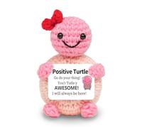 Emotional Support Crochet Turtle Gifts, Handmade Positive Crochet Animals with Encouraging Words, Pink Turtle Pocket Hug, Cheer Up Gifts for Women Friend Daughter Sister Bestie Girlfriend Wife Mum