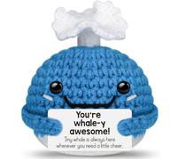 Emotional Support Crochet Whale, 12*6.5*7 Cm Positive Crochet Animals for Emotional Support Cheer Up for Women, Crochet Gifts for Father's Day and Birthday, Handmade Crochet Positive Animals