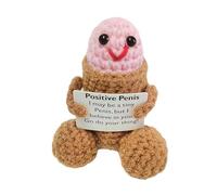 Emotional Support Dick Doll,Positive Dick with Cards,Handmade Emotional Support Potato,Fun Desk Decoration Cute Crochet Plush Doll,for Boyfriend Husband Room Decoration (Pink)