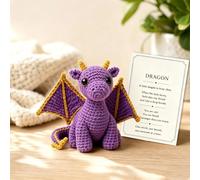 Emotional Support Dragon Crochet Doll with Card, Handmade Knitted Wing Dragon Plush, Mini Positive Crochet Animals with Inspirational Card, Emotion Buddy Gift for Fantasy Lovers