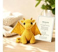 Emotional Support Dragon Crochet Doll with Card, Handmade Knitted Wing Dragon Plush, Mini Positive Crochet Animals with Inspirational Card, Emotion Buddy Gift for Fantasy Lovers