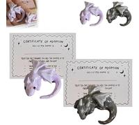 Emotional Support Dragon Figurine/Adoption Kit - Handmade Mini Pocket Dragon Sculpture, Relief & Anxiety, Comfort Collectible Companion, Healing Gift for Friends & Fantasy Lovers (2 Pcs Purple+Gray)