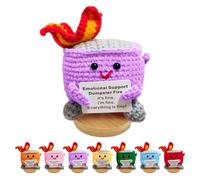 Emotional Support Dumpster Fire - Positive Crochet Birthday Easter Basket Stuffers Essentials Gift for Women Men Girls Coworker Friend, Handmade Knitted Doll for Home Office Accessories Decor (Purple)