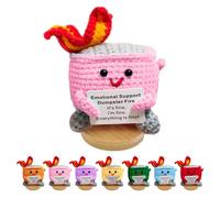Emotional Support Dumpster Fire - Positive Crochet Birthday Easter Basket Stuffers Essentials Gift for Women Men Girls Coworker Friend, Handmade Knitted Doll for Home Office Accessories Decor (Pink)