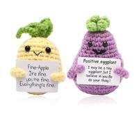 Emotional Support Gift 2 Pcs Positive Crochet,Cute Knitted Doll with Positive Card Emotional Support Gifts,a Joyful Gift Suitable for Boyfriends and Girlfriends(Pineapple+Eggplant,with Card)