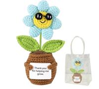 Emotional Support Gift, Emotional Support Plant Mini Handmade Positive Crochet with Message Card Teachers Day Graduation End of The Year Birthday Christmas Thank You Gifts for Teachers (Blue)