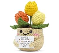 Emotional Support Gift, Emotional Support Plant Mini Handmade Positive Tulip Flowers Crochet with Message Card Teachers Day Graduation End of The Year Birthday Christmas Thank You Gifts for Teachers