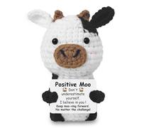Emotional Support Gift, Funny Positive Crochet Moo with Affirmation Cards, Cute Handmade Emotional Support Plush Highland Cow Gifts for Women Men, Positive Crochet Animals for Home Office Desk Decor