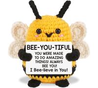 Emotional Support Gift, Handmade Positive Crochet Bee with Inspirational Card, Cute Positive Crochet Animals, Good Luck Gifts for Women Men Family Friends Colleagues