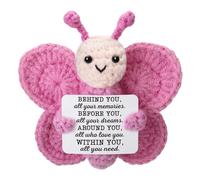 Emotional Support Gift, Handmade Positive Crochet Butterfly with Card, Mini Inspirational Knitted Doll, Positive Crochet Animals for Home Office Car Decoration