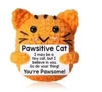 Emotional Support Gift, Handmade Positive Crochet Cat with Encouragement Card, Funny Positive Crochet Animals for Home Office Car Party Decoration