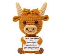 Emotional Support Gift, Positive Crochet Animals, Highland Cow Gifts, Knitted Wool Cow Toy With Positive Card - Creative Cute Crochet Doll Cheer Up Keepsake For Friends, Women, Student, Christmas