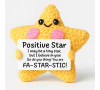 Emotional Support Gift, Positive Crochet Animals, Positive Gifts: Handmade Pocket Star Doll with Affirmation Tag - Emotional Support Crochet Keepsake for Desk, Car, Backpack, Birthday, Graduation, Lon