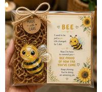 Emotional Support Glass Animal, Pocket Hug Keepsake with Card (Bee) | 6 styles, matching encouragement card, ready-to-gift bag & tag, solid glass, mini desk keepsake for stress relief