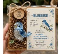 Emotional Support Glass Animal, Pocket Hug Keepsake with Card (Bluebird) | 6 styles, matching encouragement card, ready-to-gift bag & tag, solid glass, mini desk keepsake for stress relief