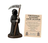 Emotional Support Grim Reaper Figurine,Exhausted Grim Reaper Statue with Emotional Support Card, Hand-Painted Bookshelf Decor Fantasy Art Mystery Man Decor, Halloween Encouragement Gifts