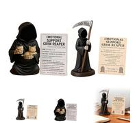 Emotional Support Grim Reaper Figurine, Halloween Resin Grim reapers Statue Holding a Sickle or Coffee and Cat, Gothic Black Robe Figurine for Office Home Coworkers Friends Gift 12 * 8 * 5cm