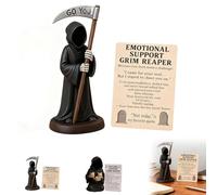 Emotional Support Grim Reaper Figurine, Halloween Resin Grim reapers Statue Holding a Sickle or Coffee and Cat, Gothic Black Robe Figurine for Office Home Coworkers Friends Gift 12 * 8 * 5cm