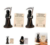 Emotional Support Grim Reaper Figurine, Halloween Resin Grim reapers Statue Holding a Sickle or Coffee and Cat, Gothic Black Robe Figurine for Office Home Coworkers Friends Gift 12 * 8 * 5cm