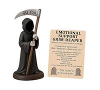 Emotional Support Grim Reaper Figurine, Halloween Resin Grim reapers Statue Holding a Sickle or Coffee and Cat, Gothic Black Robe Figurine for Office Home Coworkers Friends Gift (01)