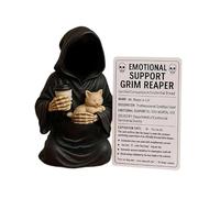 Emotional Support Grim Reaper Figurine, Halloween Resin Grim reapers Statue Holding a Sickle or Coffee and Cat, Gothic Black Robe Figurine for Office Home Coworkers Friends Gift (02)