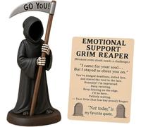 Emotional Support Grim Reaper Figurine, Hand-Painted Resin Gothic Sculpture Scary Grim Reaper, Fantasy Art Bookshelf Decor, Mystery Man Ornament, Halloween Encouragement Gift for Cat Lovers (B)