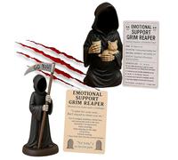 Emotional Support Grim Reaper Figurine, Resin Gothic Sculptures Scary Grim Reaper, Halloween Bookshelf Decor Fantasy Art Mystery Man Decor, Halloween Encouragement Gifts for Cat Lovers (2Pcs)