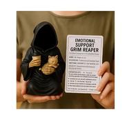 Emotional Support Grim Reaper Figurine, Resin Gothic Sculptures Scary Grim Reaper, Hand-Painted Bookshelf Decor Fantasy Art Mystery Man Decor, Halloween Encouragement Gifts for Cat Lovers