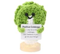 Emotional Support Handmade Dolls，Funny Knitting Desk Plush Ornaments with Wooden Base, Relieve Pressure Cheer Up Crochet Toy Gifts for Friends and Family Christmas Birthday Party Decor (Cabbage)