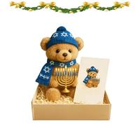Emotional Support Hanukkah Bear,Cute Mini Bear Bunny Hug Dolls,Hanukkah Emotional Support Plush with Box and Sweet Card for Loved Ones Friends,Ideal for Stress Relief & Holiday Comfort (A#)