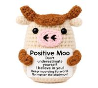 Emotional Support Highland Cow Crochet Doll, Cute Knitted Scottish Cow Plush with Encouraging Card, Funny Mini Farm Animal Desk Decor & Positive Gift for Friends (Style 11)