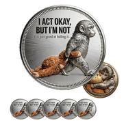 Emotional Support Monkey Coin, Double-Sided Baby Monkey Hugging Plush Design Collectible Token, Punch Monke-y Commemorative Challenge Coin (5PC)