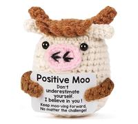 Emotional Support Moo,Funny Positive Gifts Knitted Crochet Doll with Positive Card for Women Men,Cute Animal Doll Emotional Support Gift Birthday Good Luck Gifts for Her Him Friend Colleague Teacher