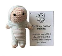 Emotional Support Mummy, Halloween Crochet Positive Mummy,Funny Knitted Positive Mummy Doll Gifts, Emotional Mummy with Card, for Halloween Friends Party Decoration Encouragements