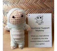 Emotional Support Mummy, Inspirational Crochet Positive Mummy, Crochet Halloween Monster Doll, Positive Mum Doll Gifts for Halloween Friends Party Decoration Encouragement