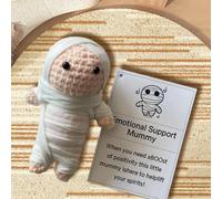 Emotional Support Mummy, Positive Mummy, Crochet Cute Wool Funny Knitted Positive Mummy Doll Gifts for Halloween Friends Party Decoration Encouragements