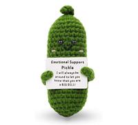 Emotional Support Pickle, Crochet Cucumber Doll with Card Pocket, Positive Funny Gift for Women, Grils, Handmade Creative Crochet Plush Cute Knitted Cucumber for Birthday Thanksgiving Christmas