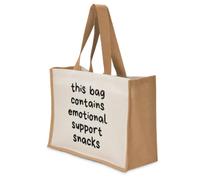 Emotional Support Snacks Large Jute Tote Bag Reusable Shopper | 26 litres | 33 x 42 x 19 cm | open top | 60cm straps | printed to order in the UK