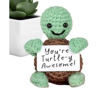 Emotional Support Turtle, Funny Positive Turtle Crochet Plushies, Funny Positive Turtle Knitted Turtle Doll with Positive Card, Cute Crocheting Doll, Funny Gi-ft for Colleague Teacher