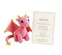 Emotional Supports Dragon Pocket Buddy Handmade Crochet Dragon Plush with Encouragement Card Mini Desk Decor Anxiety Relief, Stress Comfort Gift for Teens Women Men (Pink)