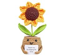 Emotionals Support Sunflower Plant, Handmade Positive Sunflower Crochet Doll With Warming Card, Funny Knitted Sunflower Plant Pot For Friends Family Positivity Gift, Home Offices Party Decoration