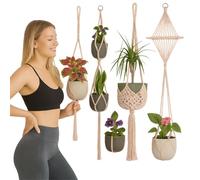 Emotionlin Macrame Hanging Basket Set of 4 - Boho Decorative Hanging Plant Holder for Flower Pot Hanging Diameter 10-25 cm - Cotton Plant Basket for Balcony, Window, Living Room & Hanging Plants