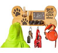 Emotiset Wooden Wall Mounted Coat Rack Ideal for Hanging Leashes and Accessories for Your Dog or Pet Contains a Chalkboard and Chalk Marker
