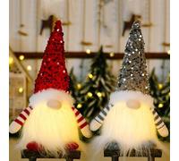 Emottle Desktop Christmas Decoration Light Up Gnome, Handmade Swedish Santa Gnomes with Glitter Hat Craft, Gonk Elf Christmas for Indoor Table Decoration, Holiday Decor for Home Office (Red+Grey)