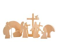 Emottle Easter Resurrection Scene Decor, Wooden Jesus Nativity Figures Scene Easter Decorations, Wooden Ornaments for Home Table Decoration for Christian