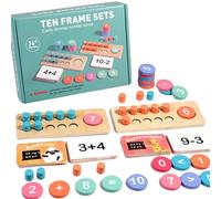 Emottle Montessori Counting Pegs Wooden Toy, Wooden Ten Frame Math Set, Addition And Subtraction Tens Counter Number Counting Math Game Educational Counting Tools for 3-6 Year Old Kids